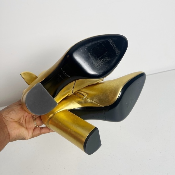 SAINT LAURENT Lou Metallic Gold Leather Ankle-Wrap Boot - Picture 6 of 8